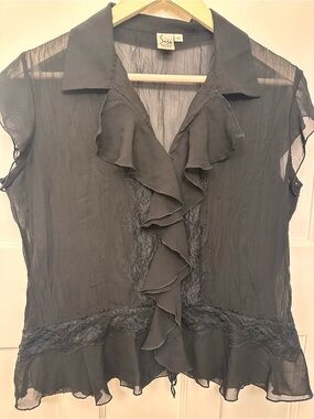 ⭐️ SAS med Black Ruffled Sheer Blouse - Women's Top